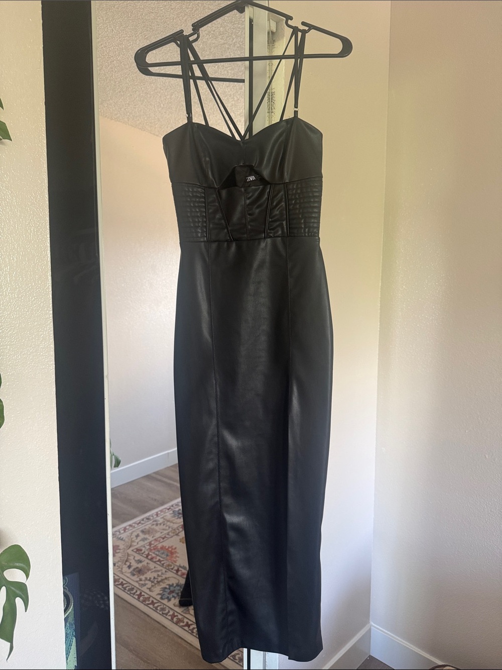 Zara - Black Faux Leather Dress - Size XS